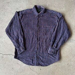 Vintage blue and brown patterned design corduroy long sleeve button down shirt